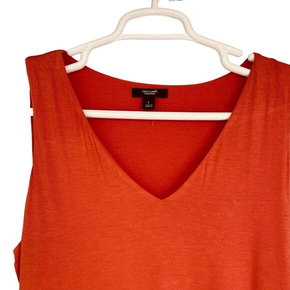 Simply Vera Women's size Large Coral V-Neck Sleeveless A-line Midi Knit Dress - Picture 2 of 8